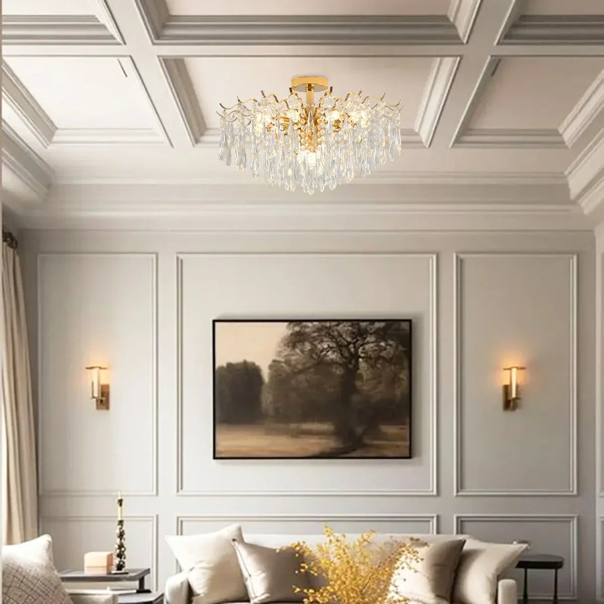 flairel French Vintage Crystal Ceiling Chandelier