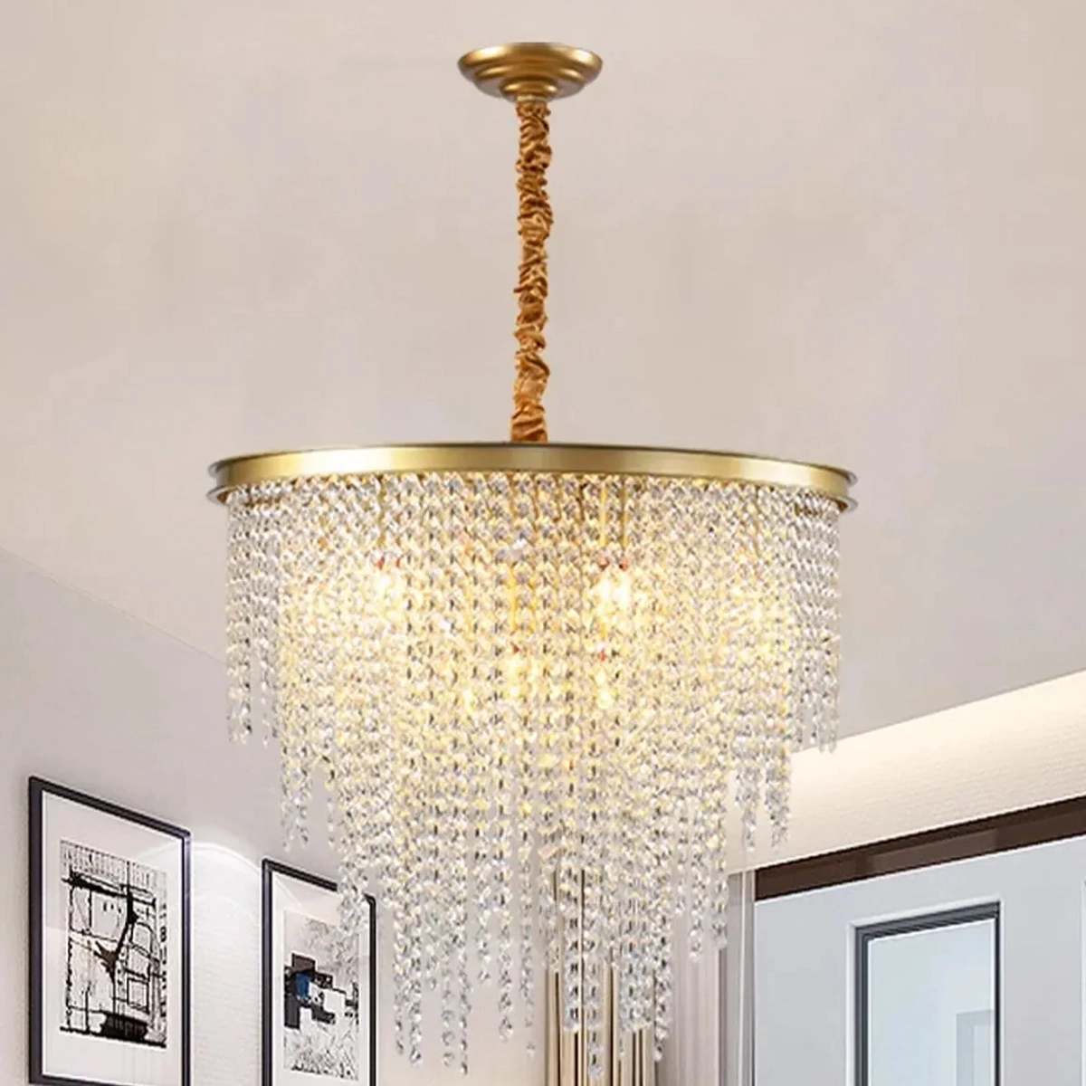flairel Octagonal Beaded Crystal Chandelier