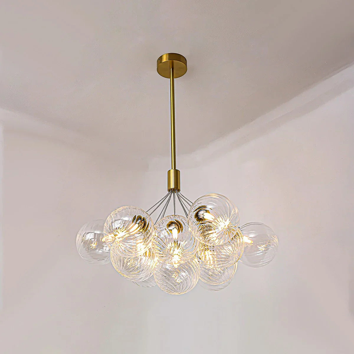 flairel Luxury All Copper Glass Bubble Ball Chandelier