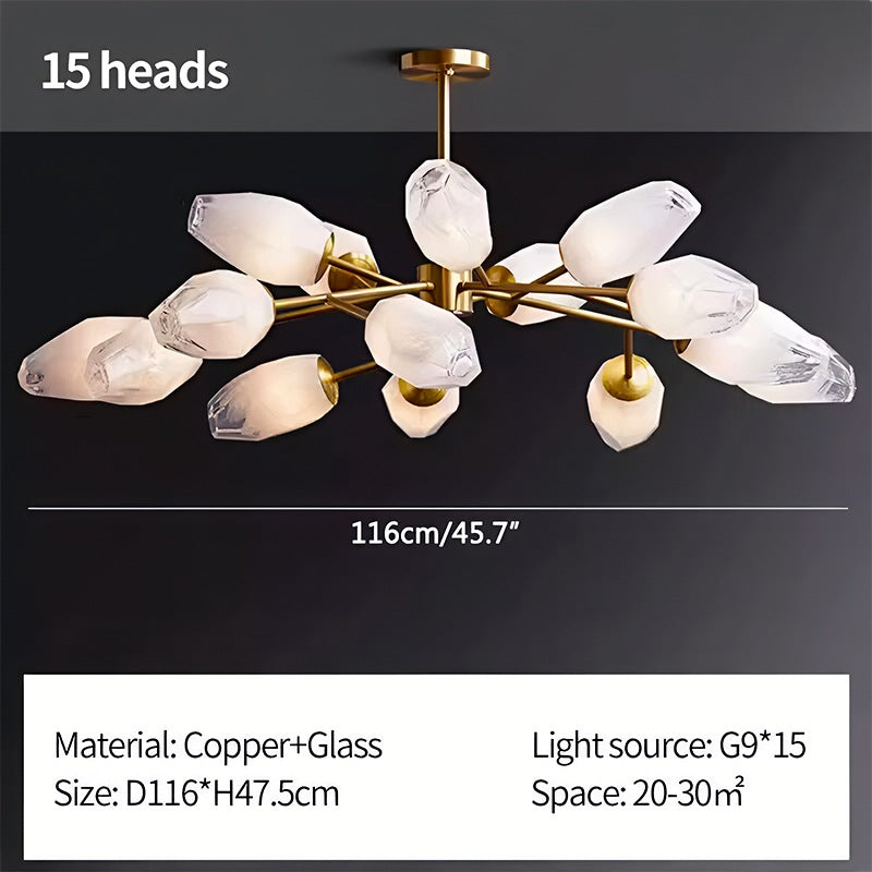 flairel Crystal Bud Copper Chandelier for Living Room