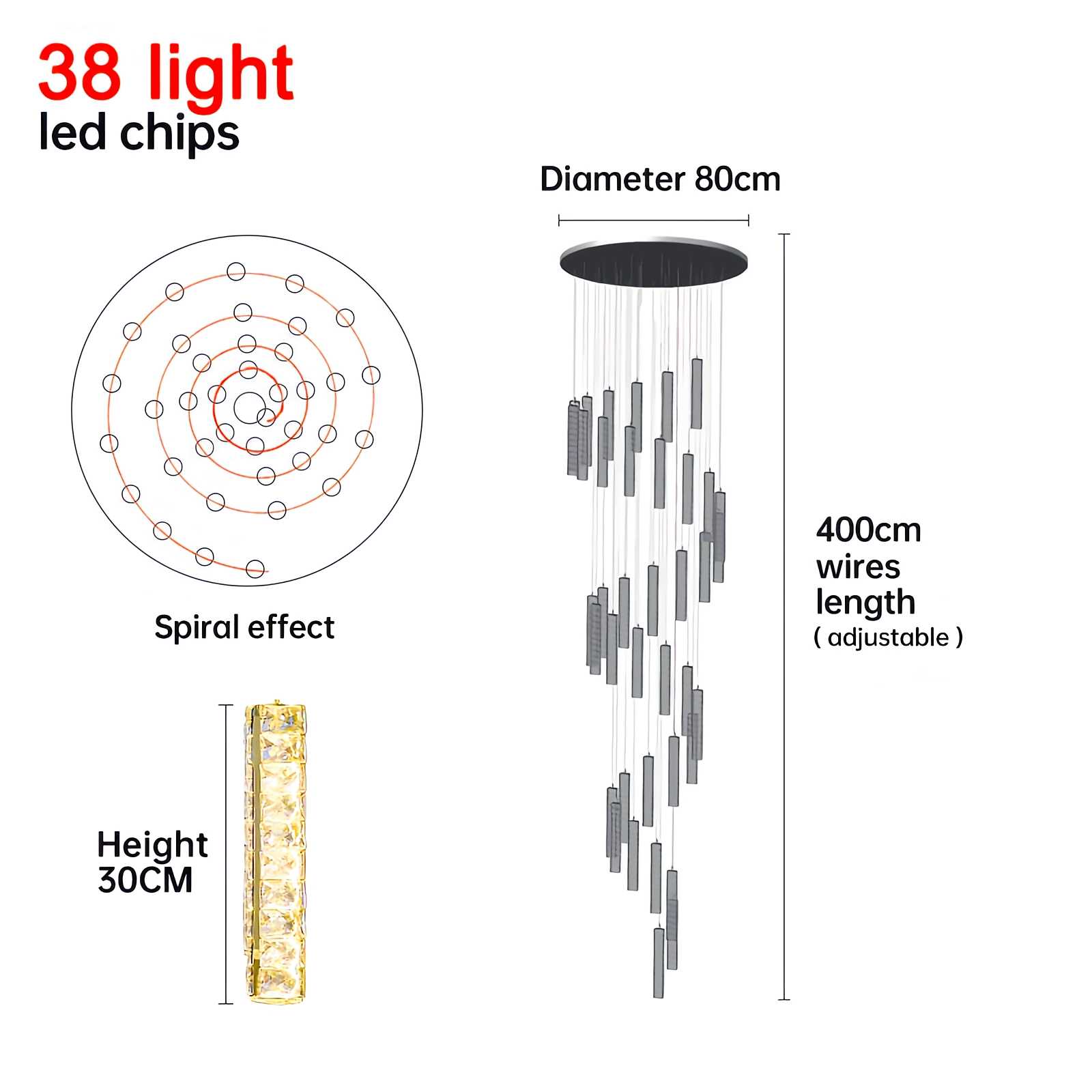 flairel Nordic Crystal LED Chandelier