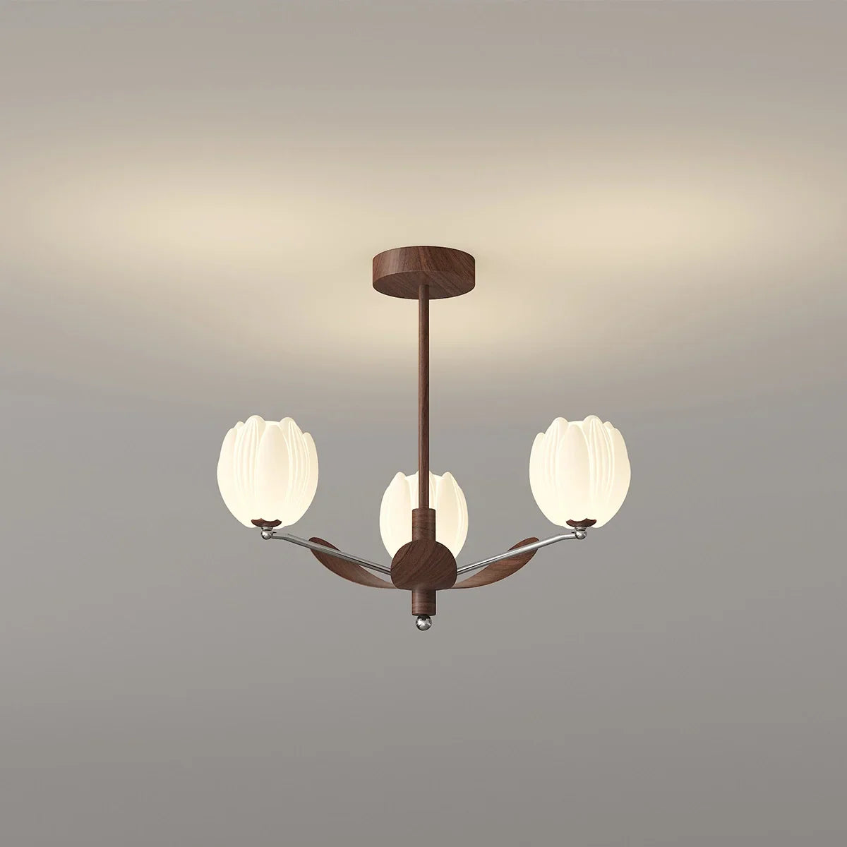 flairel Retro Walnut Color Flower Chandelier for Living Room