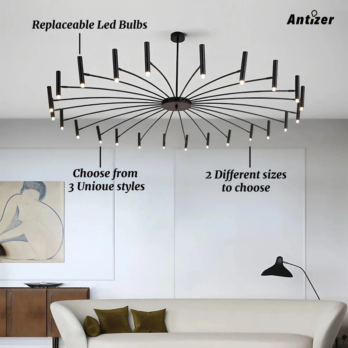flairel Modern Adjustable Candelabra Chandelier for Living Room