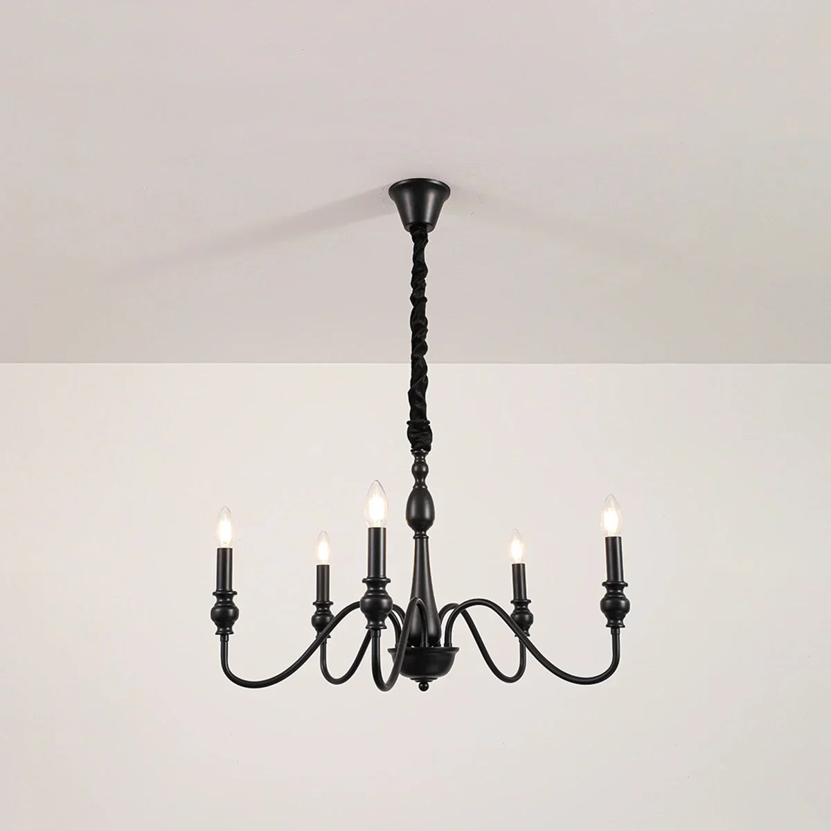 flairel American Simple Black Candle-Style Chandelier