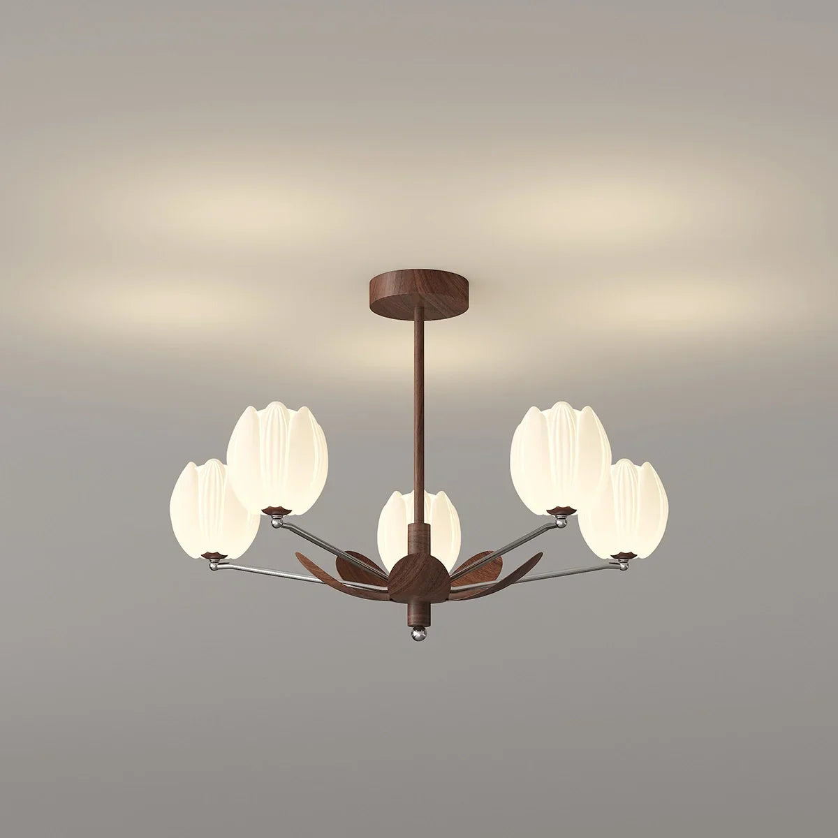 flairel Retro Walnut Color Flower Chandelier for Living Room