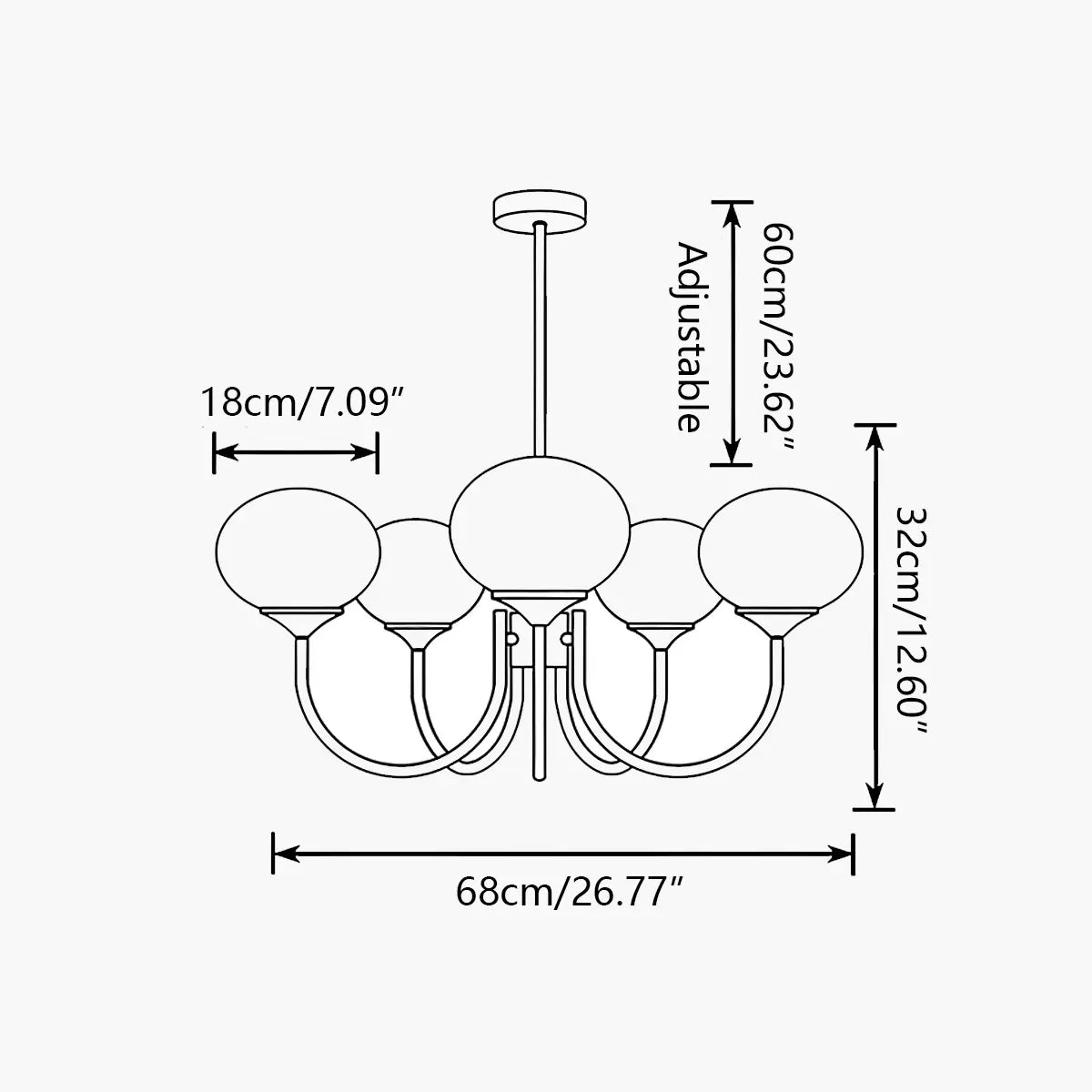 flairel Pink Glass Globe Arm Chandelier for Living Room