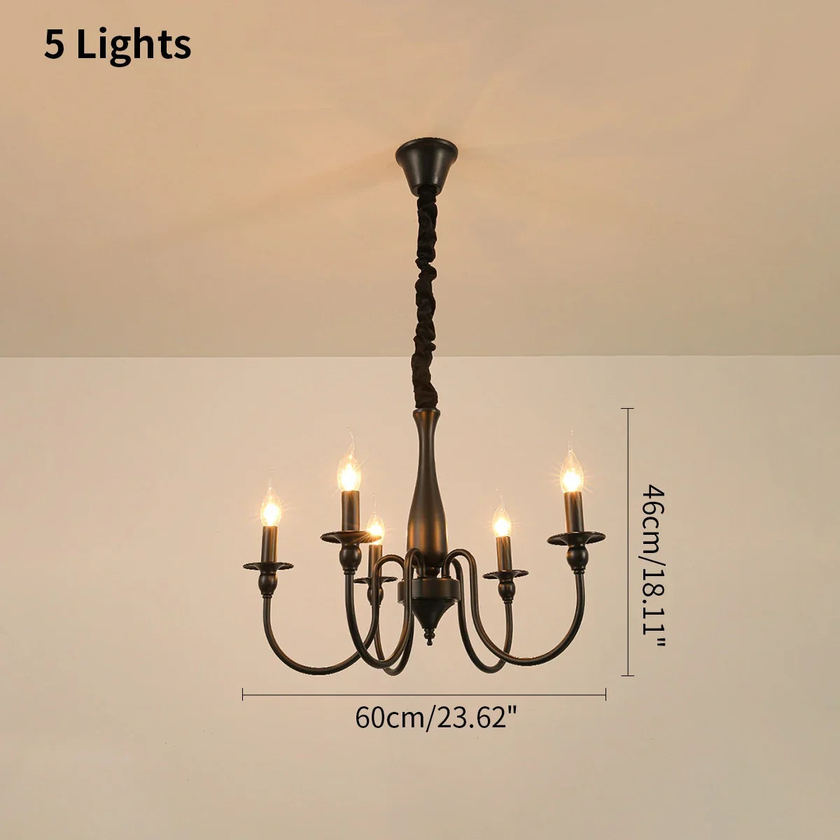 flairel American Retro Black Candle Chandelier