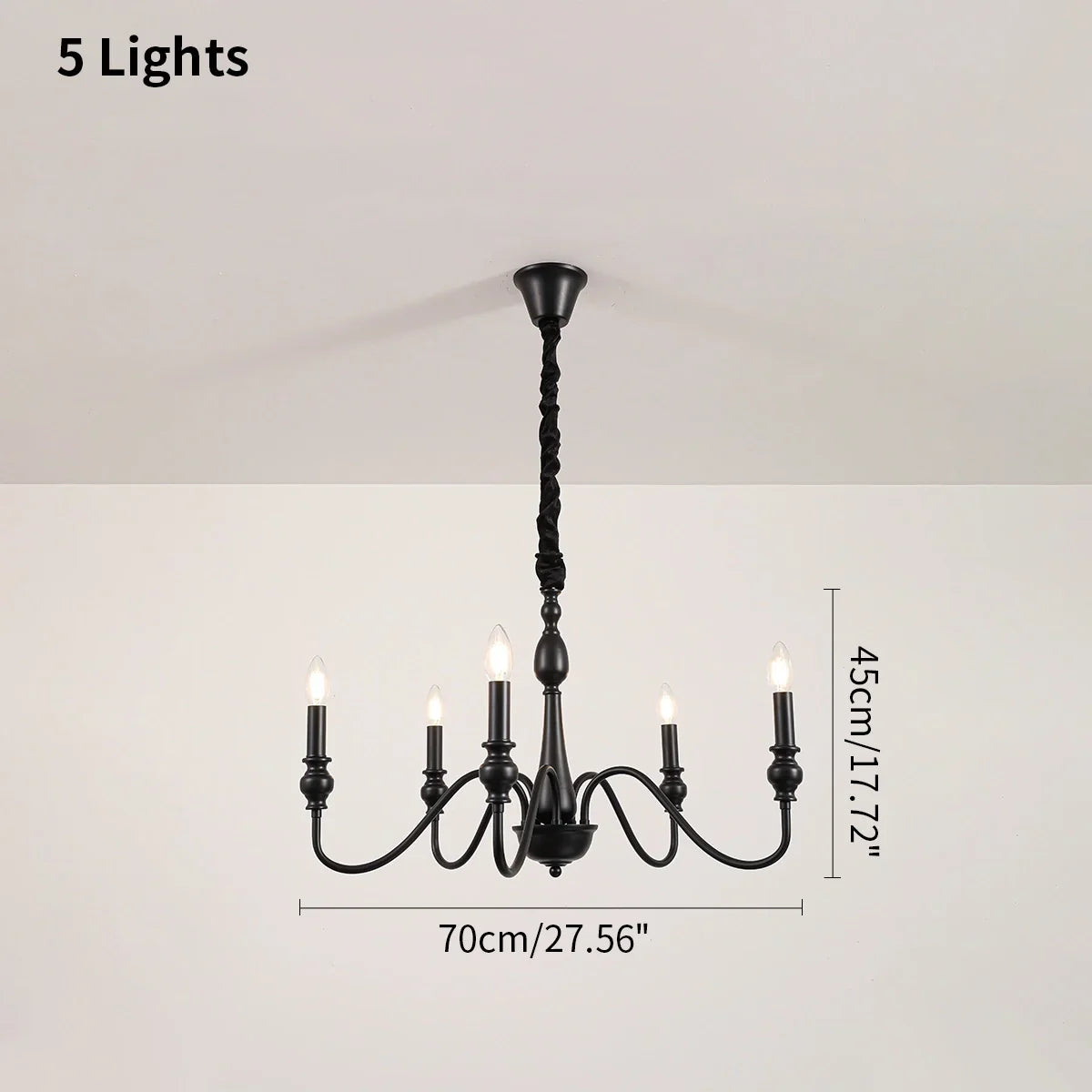 flairel American Simple Black Candle-Style Chandelier