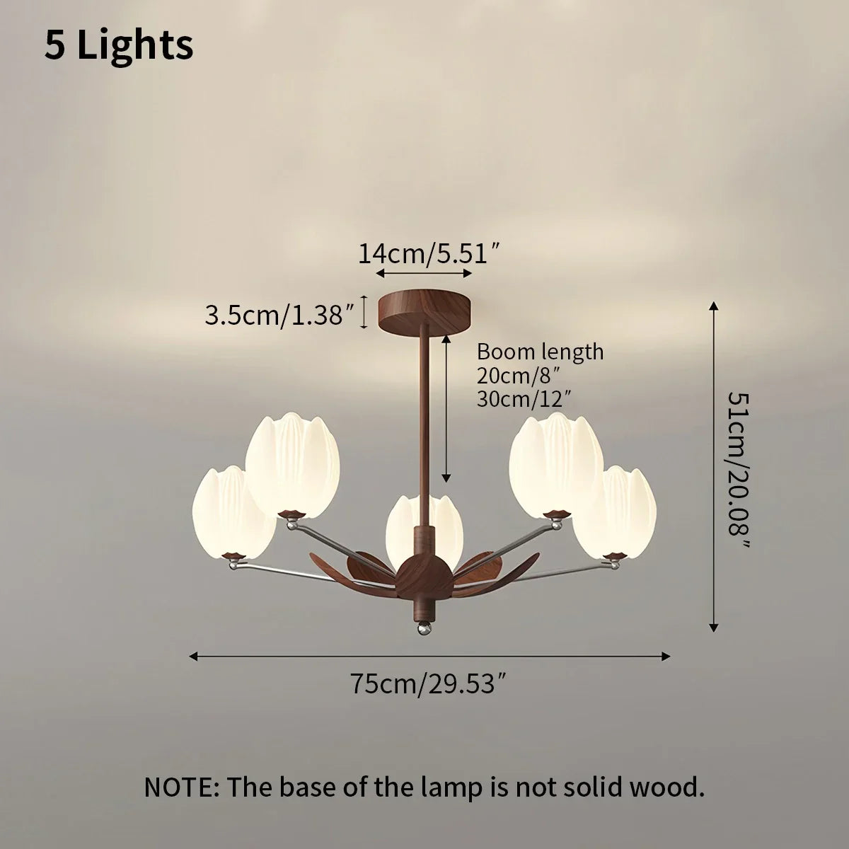flairel Retro Walnut Color Flower Chandelier for Living Room