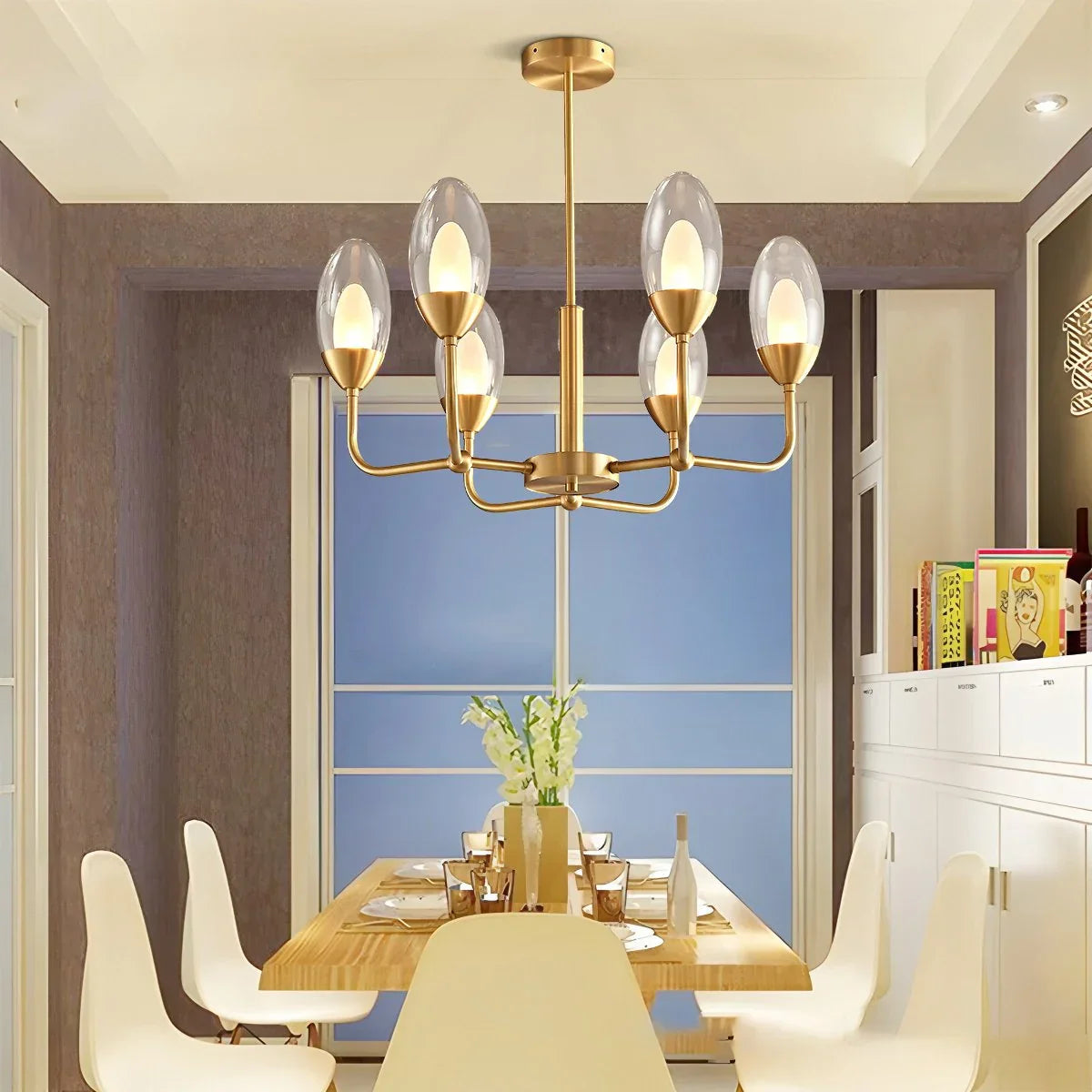 flairel Luxury Copper & Transparent Glass Chandelier