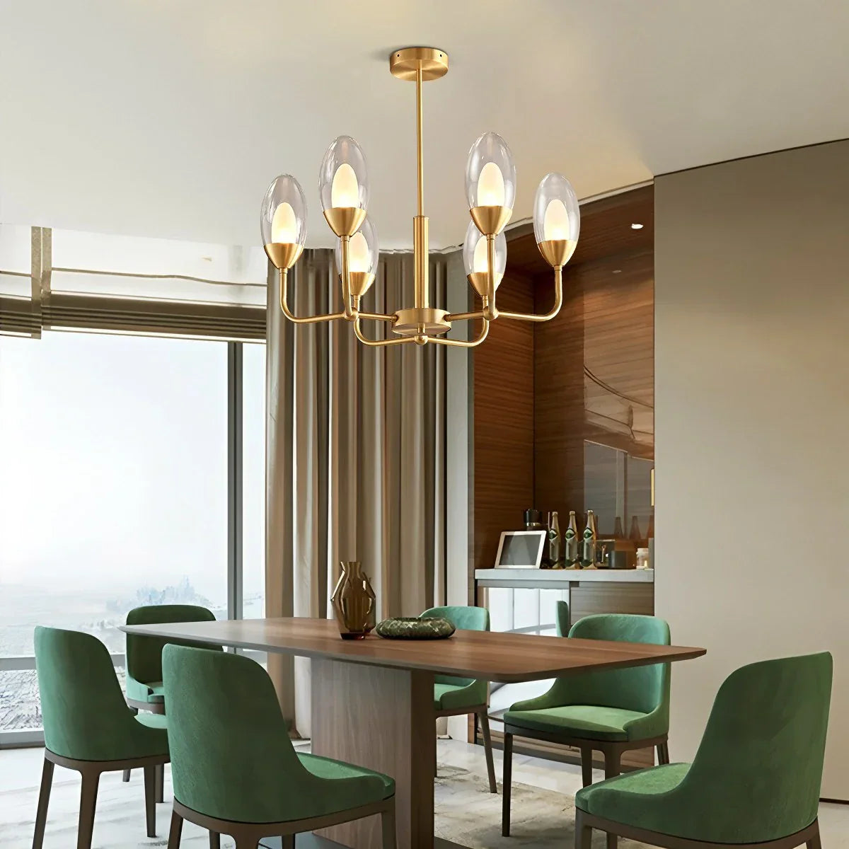 flairel Luxury Copper & Transparent Glass Chandelier