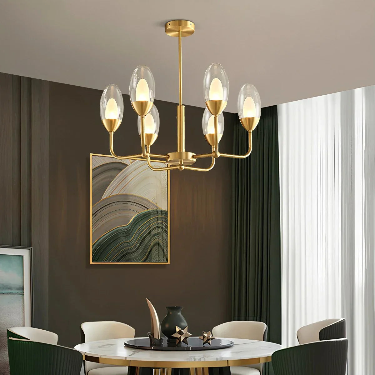 flairel Luxury Copper & Transparent Glass Chandelier