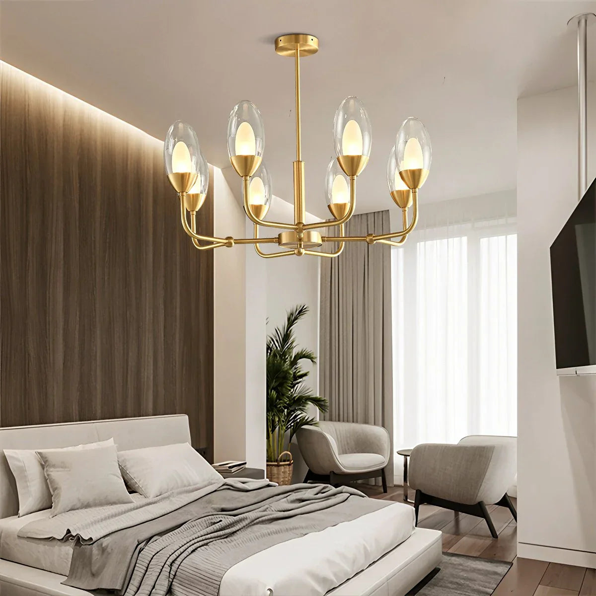 flairel Luxury Copper & Transparent Glass Chandelier