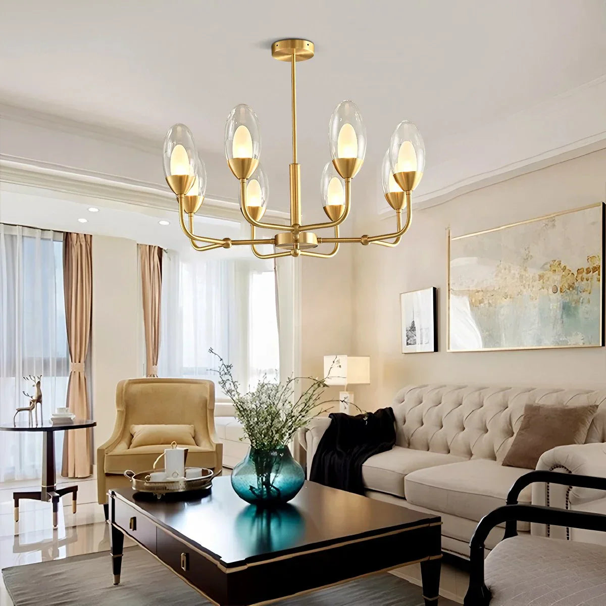 flairel Luxury Copper & Transparent Glass Chandelier