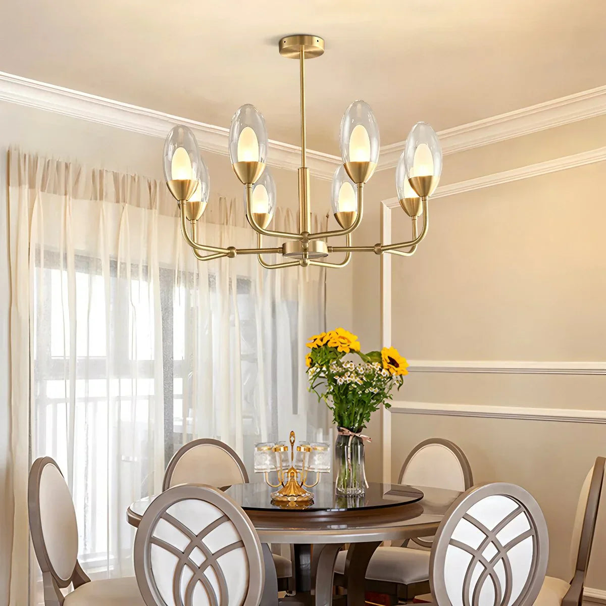 flairel Luxury Copper & Transparent Glass Chandelier
