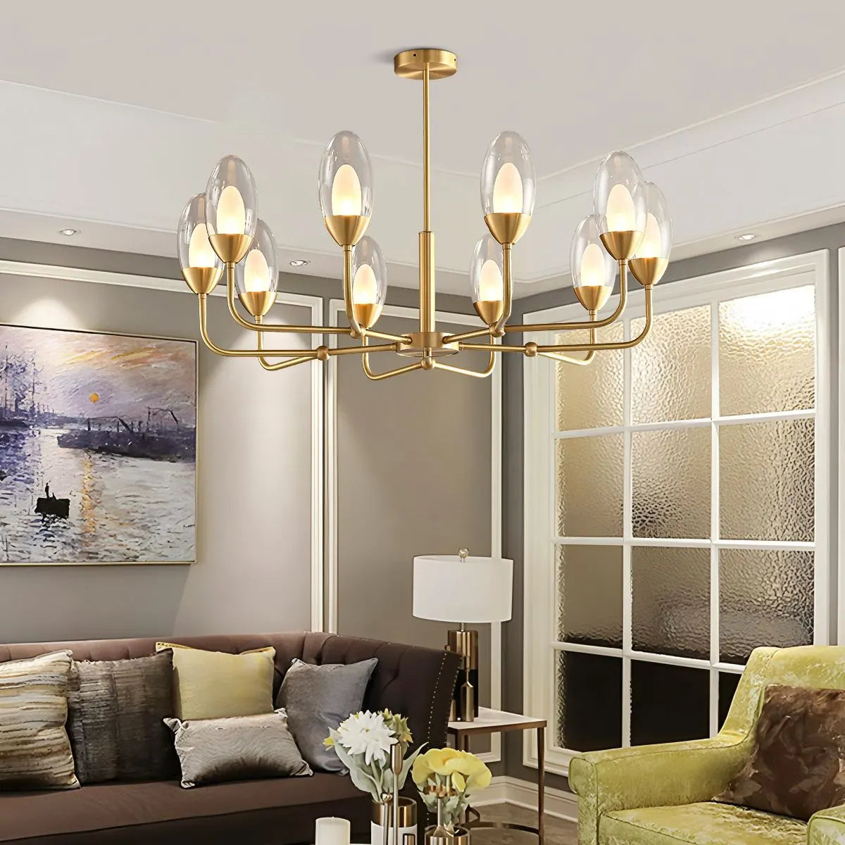 flairel Luxury Copper & Transparent Glass Chandelier