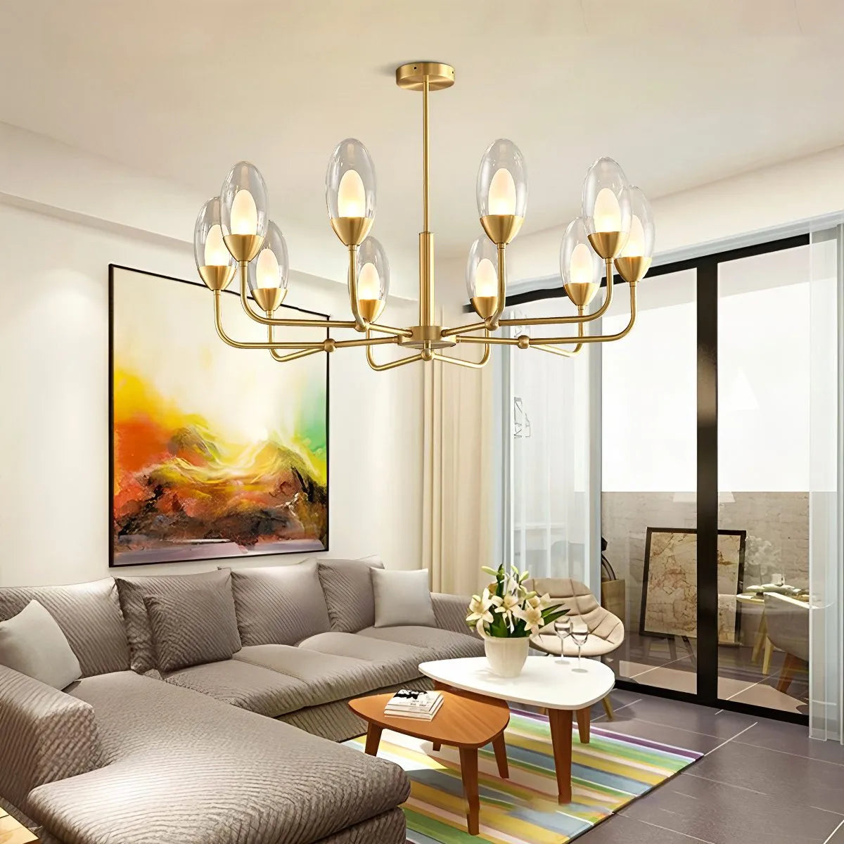 flairel Luxury Copper & Transparent Glass Chandelier