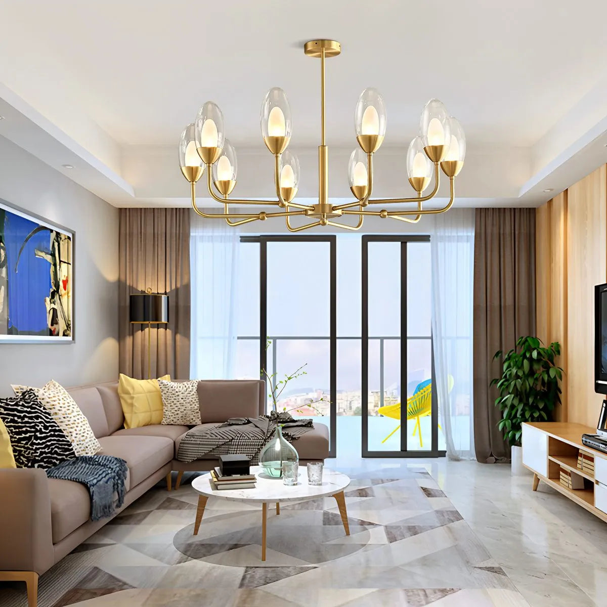 flairel Luxury Copper & Transparent Glass Chandelier