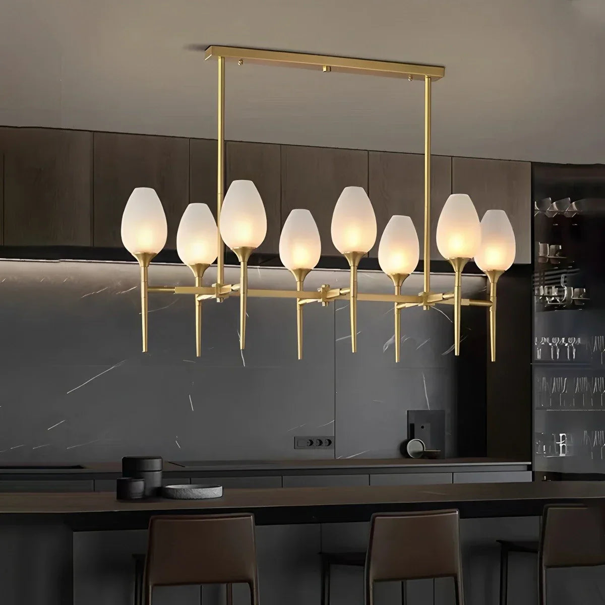 flairel American All-Copper Bud Glass Chandelier