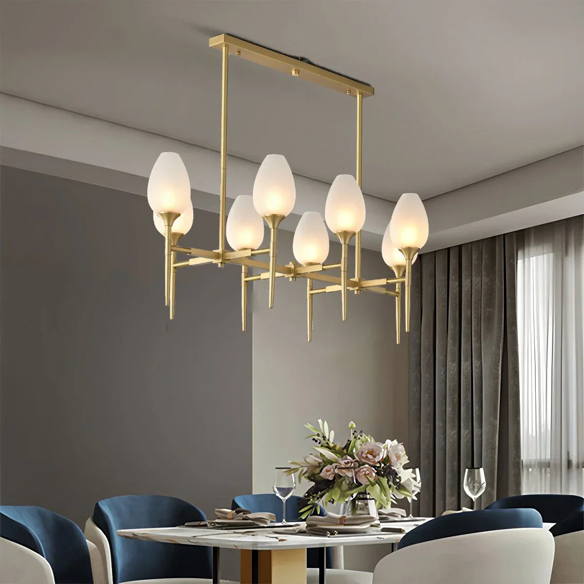 flairel American All-Copper Bud Glass Chandelier