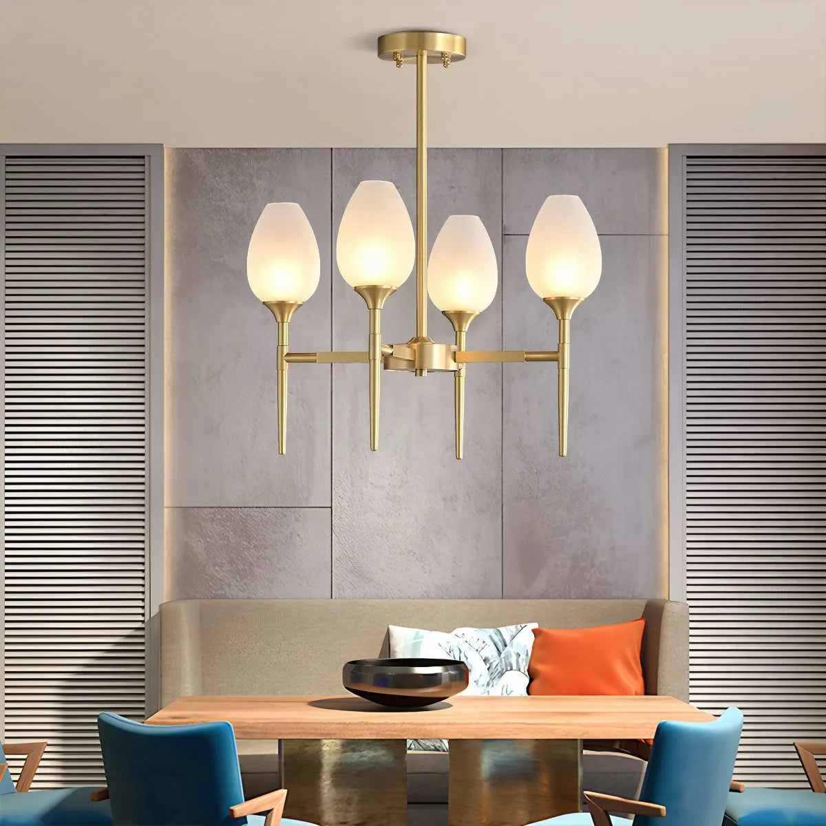 flairel American All-Copper Bud Glass Chandelier
