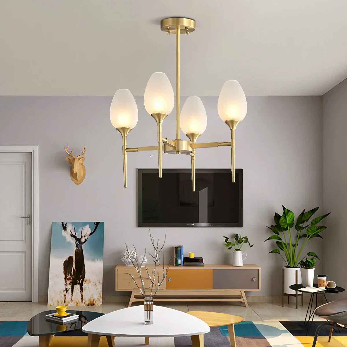 flairel American All-Copper Bud Glass Chandelier
