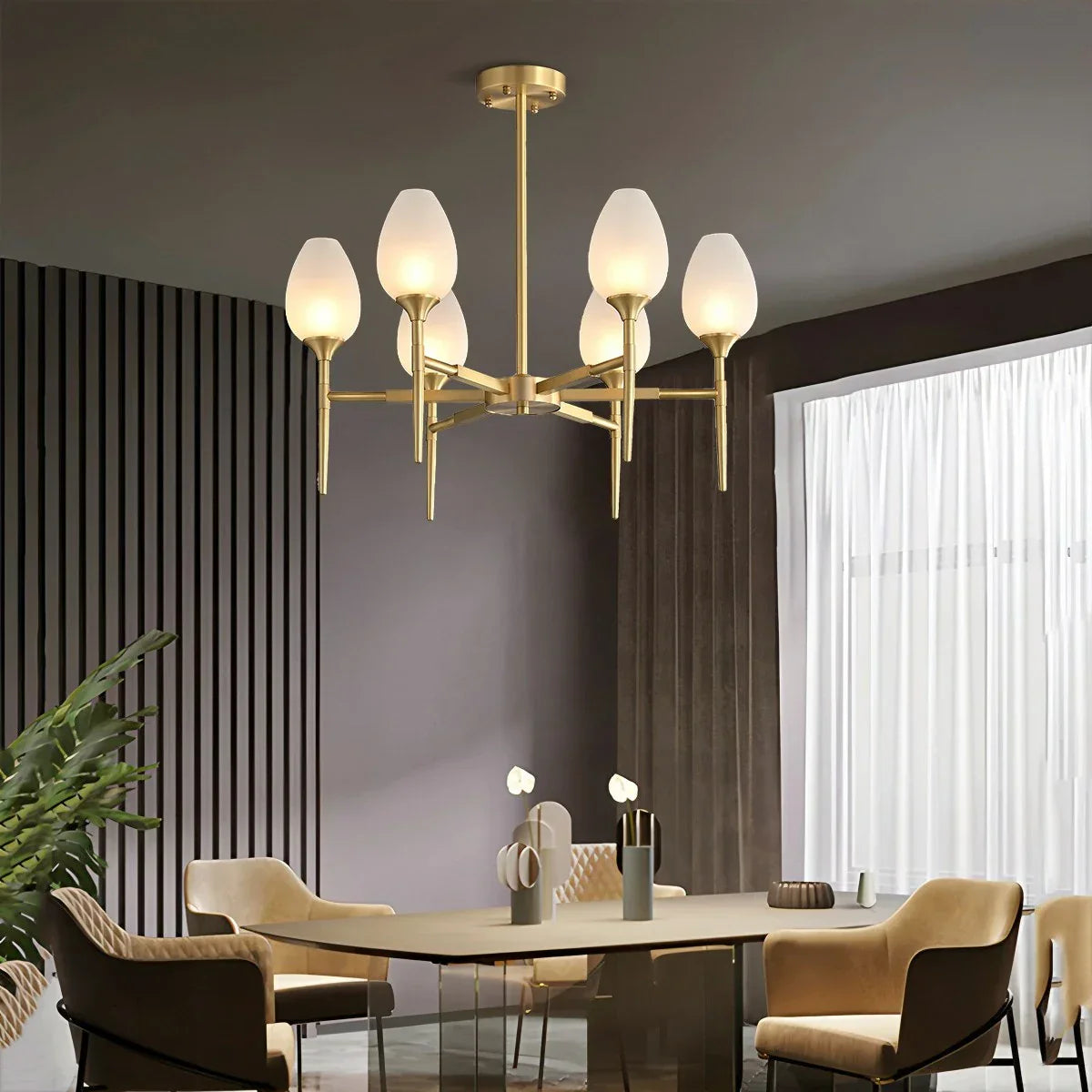 flairel American All-Copper Bud Glass Chandelier