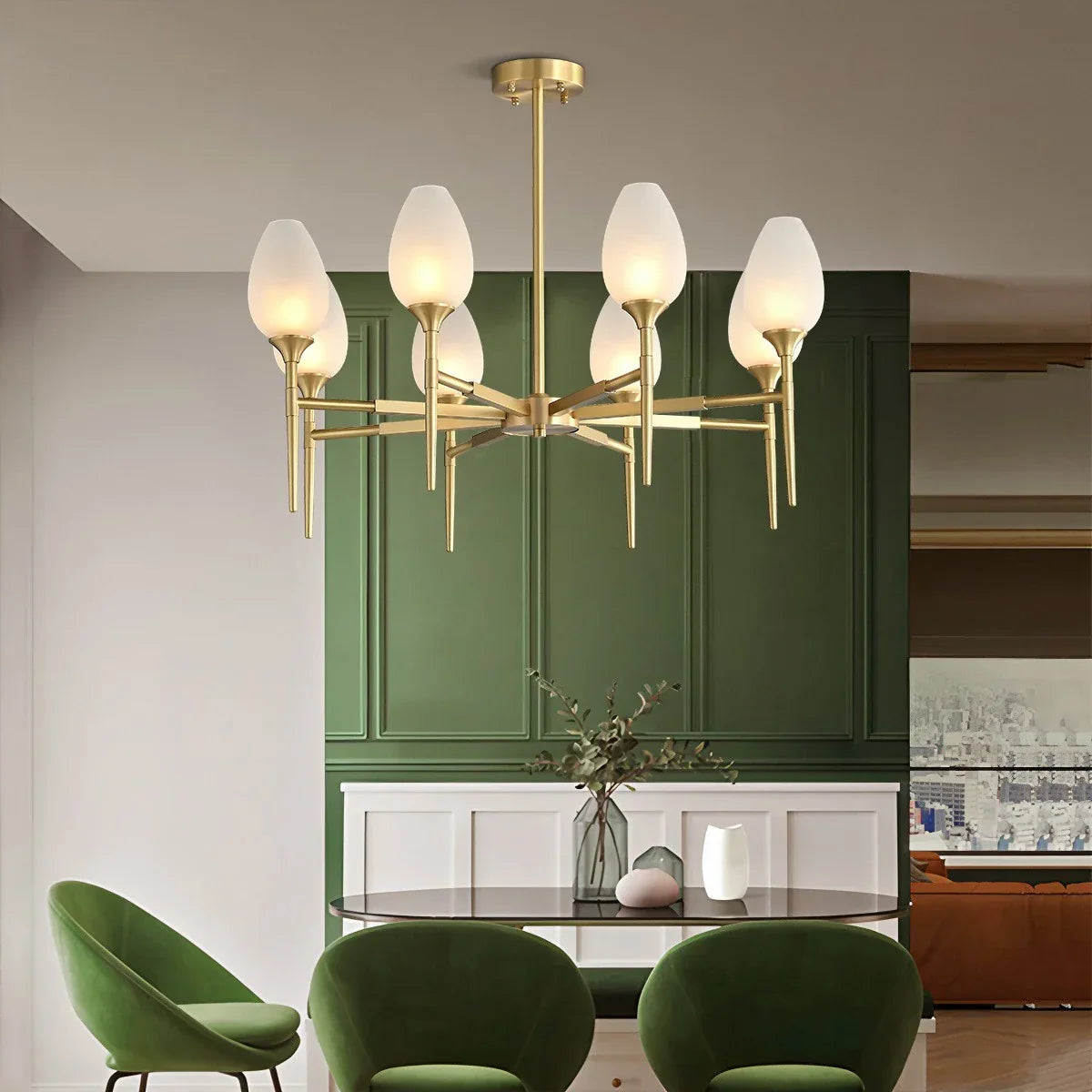 flairel American All-Copper Bud Glass Chandelier