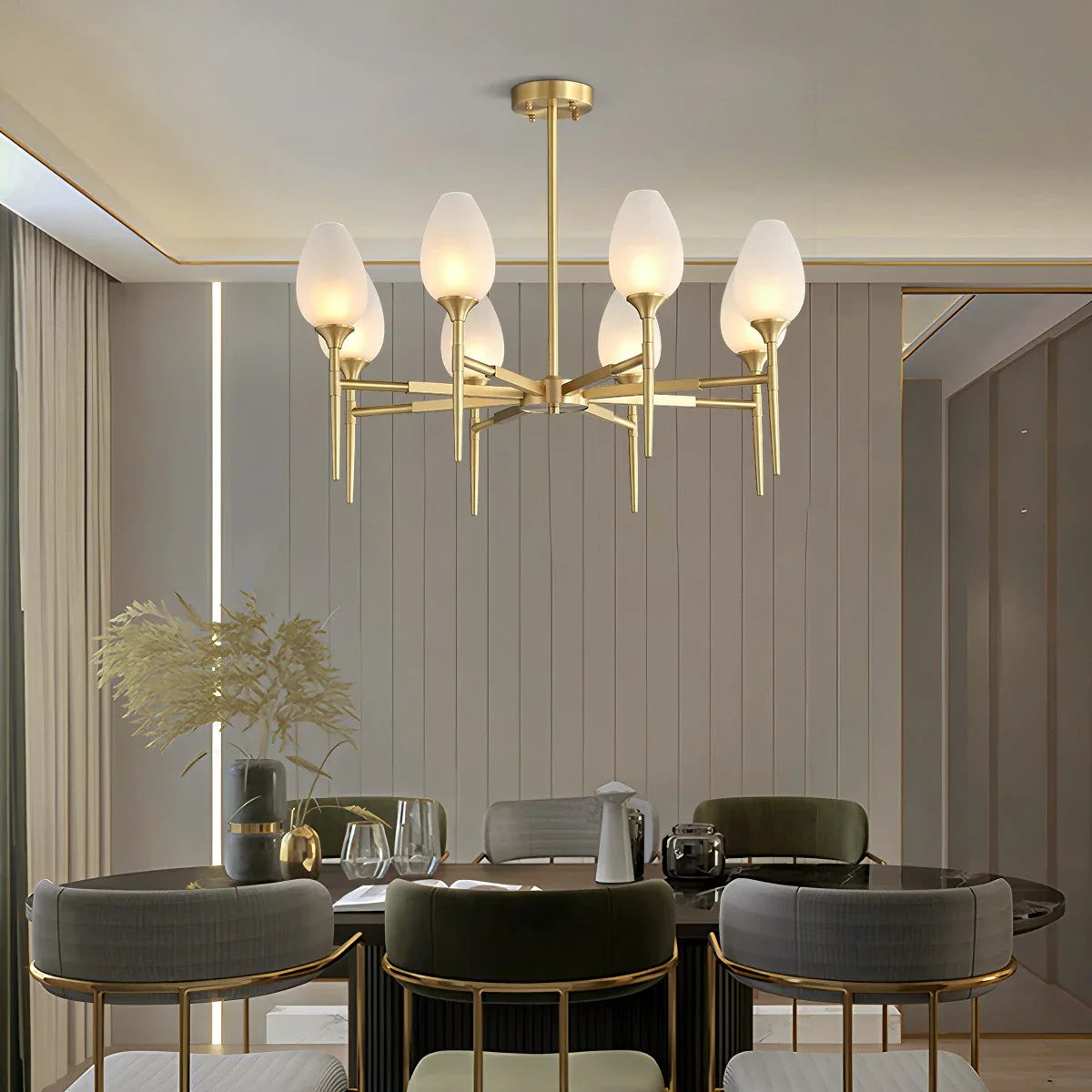 flairel American All-Copper Bud Glass Chandelier