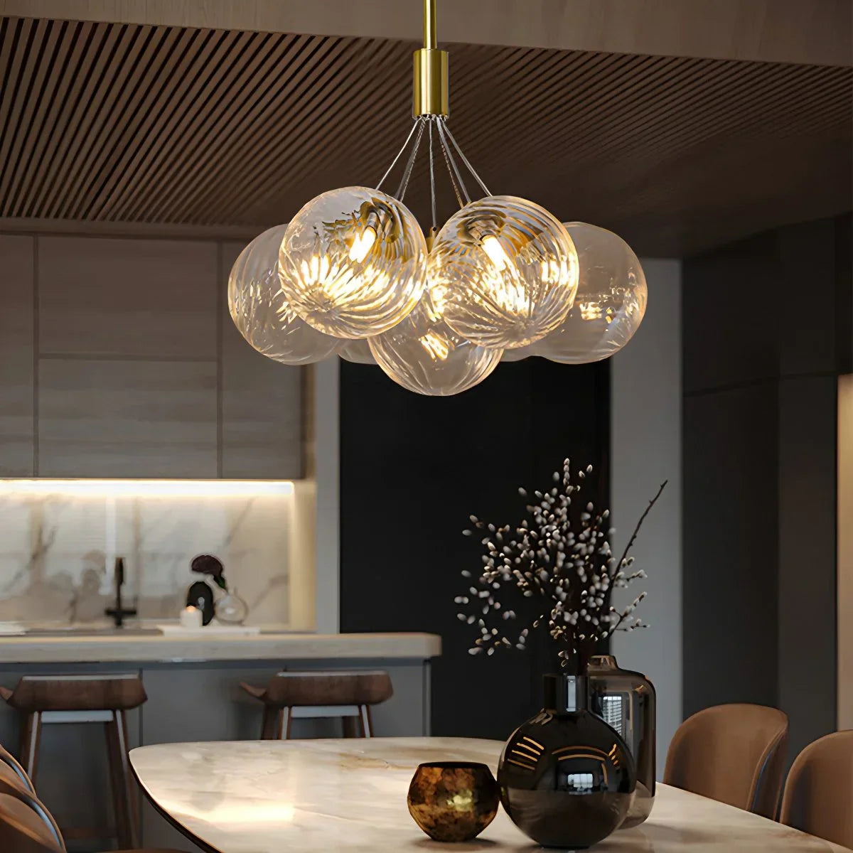 flairel Luxury All Copper Glass Bubble Ball Chandelier