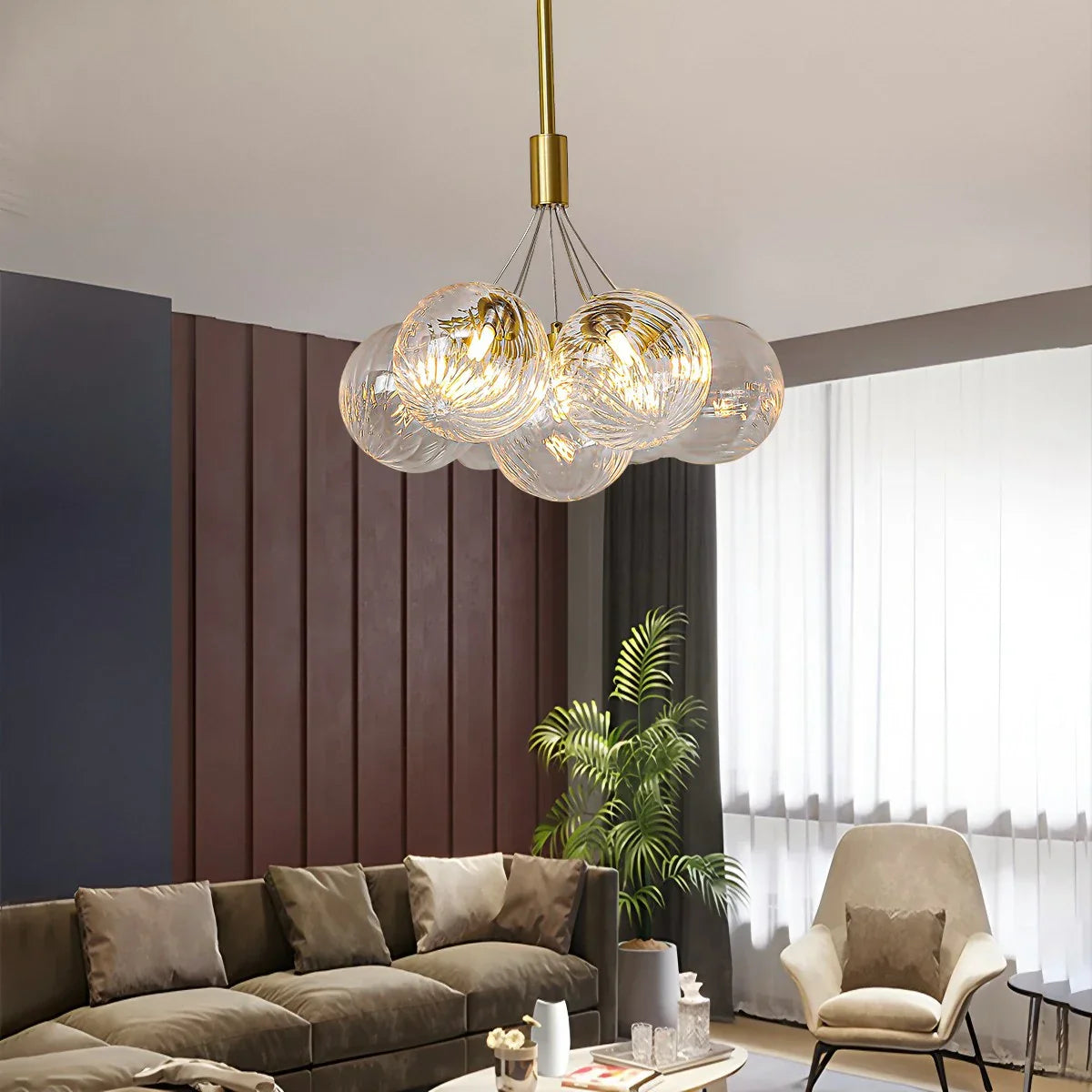 flairel Luxury All Copper Glass Bubble Ball Chandelier