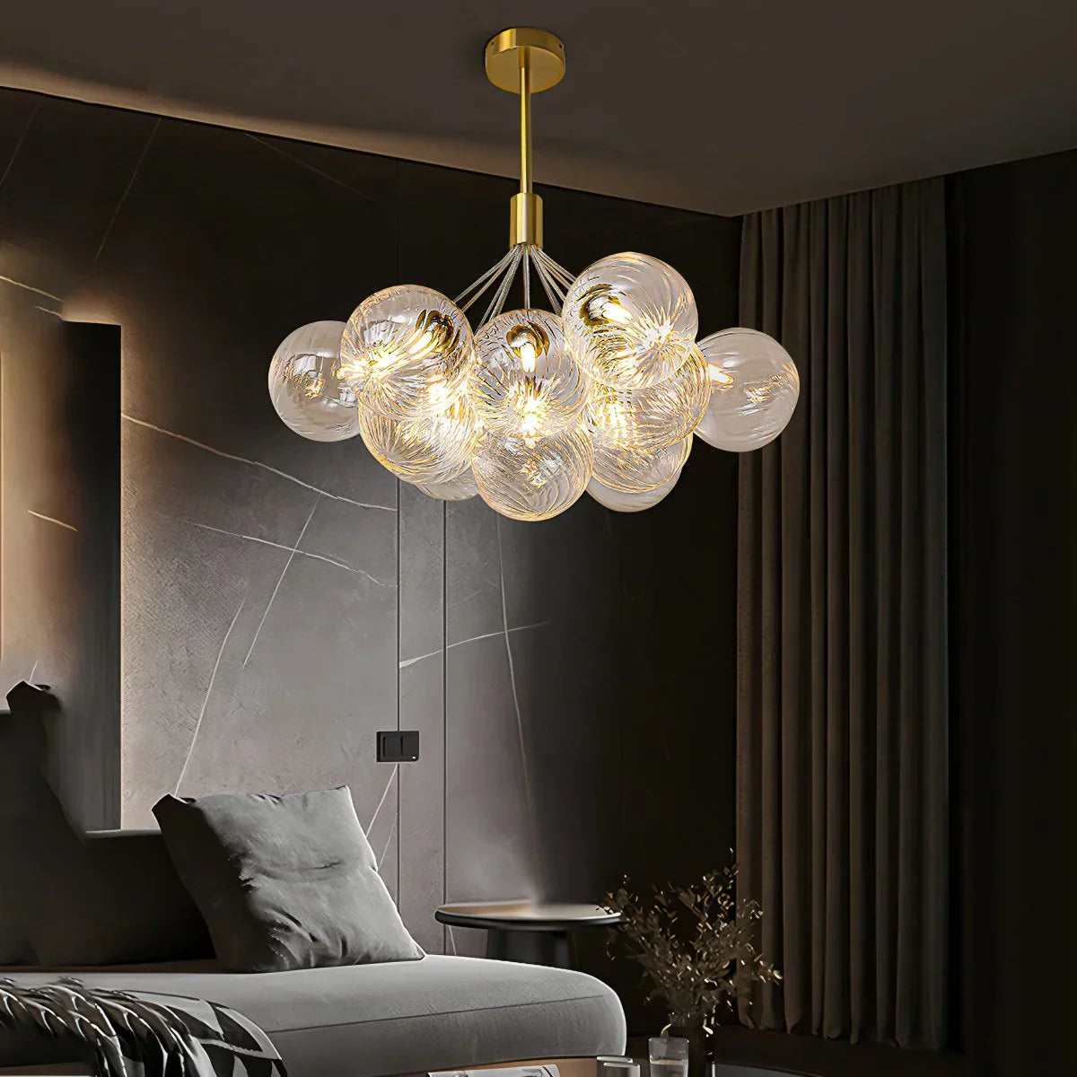 flairel Luxury All Copper Glass Bubble Ball Chandelier