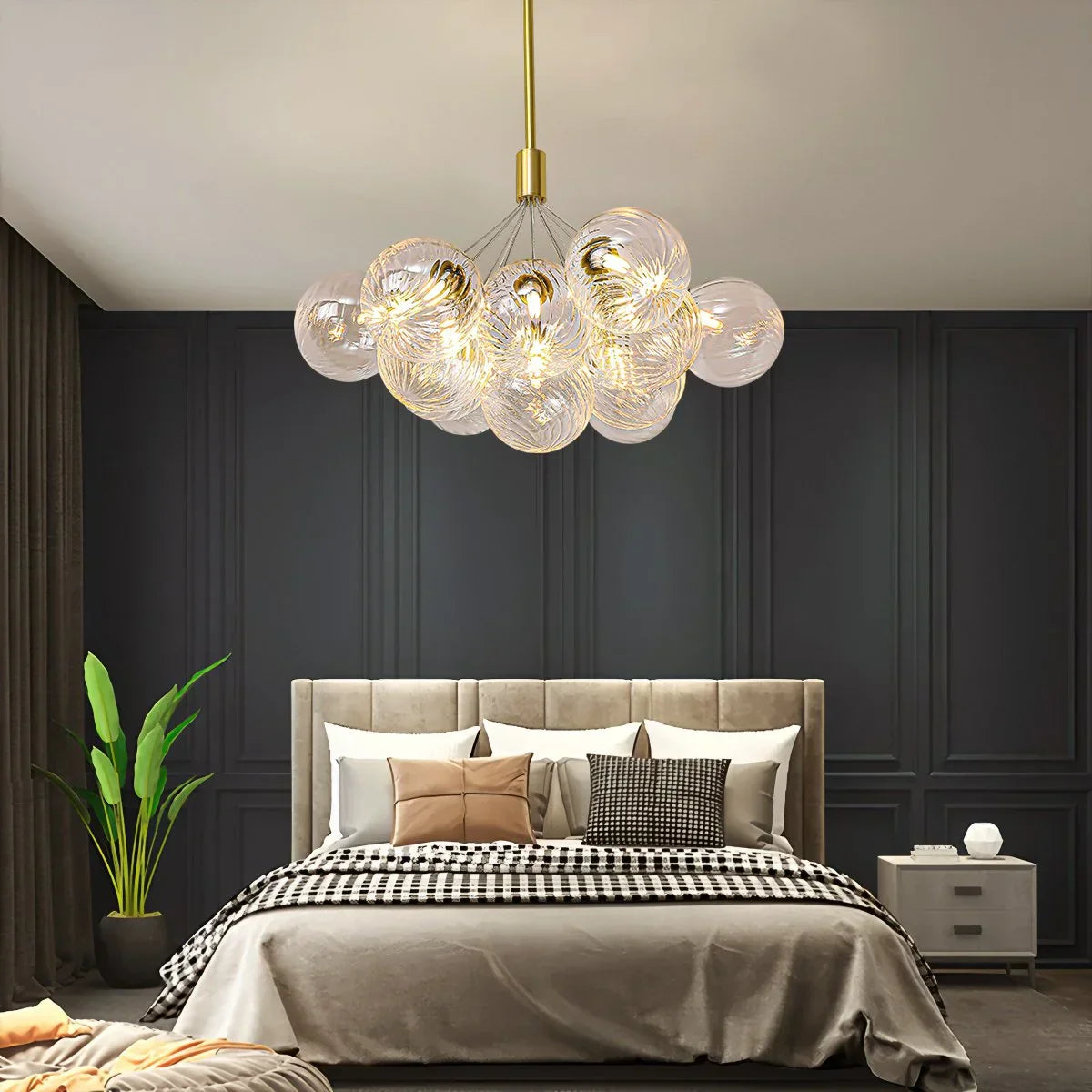 flairel Luxury All Copper Glass Bubble Ball Chandelier