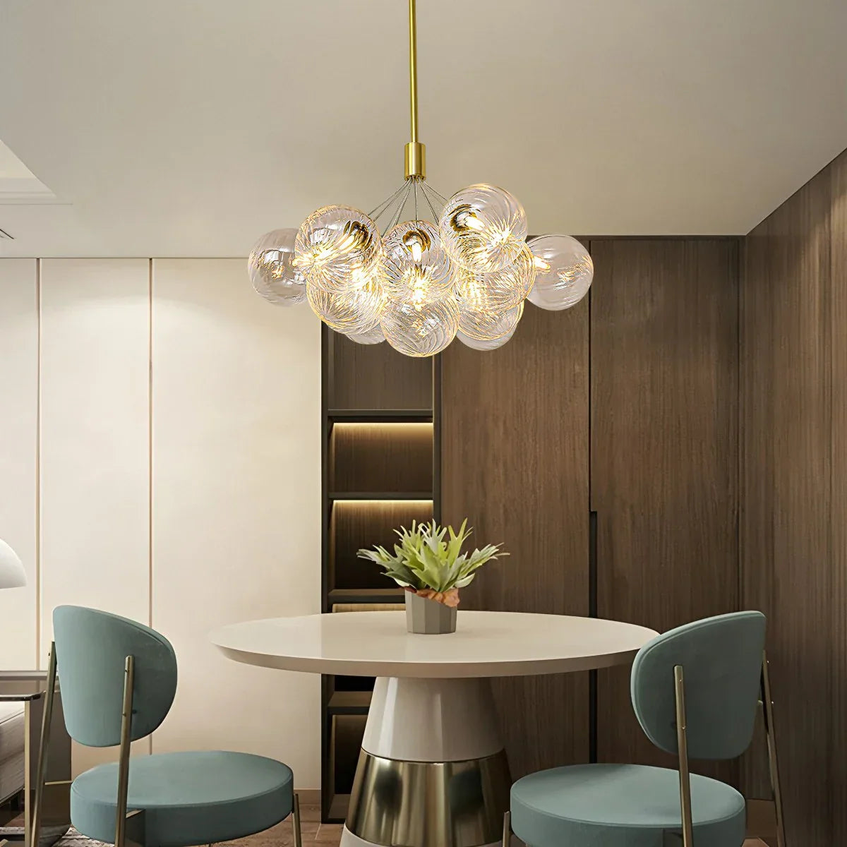 flairel Luxury All Copper Glass Bubble Ball Chandelier