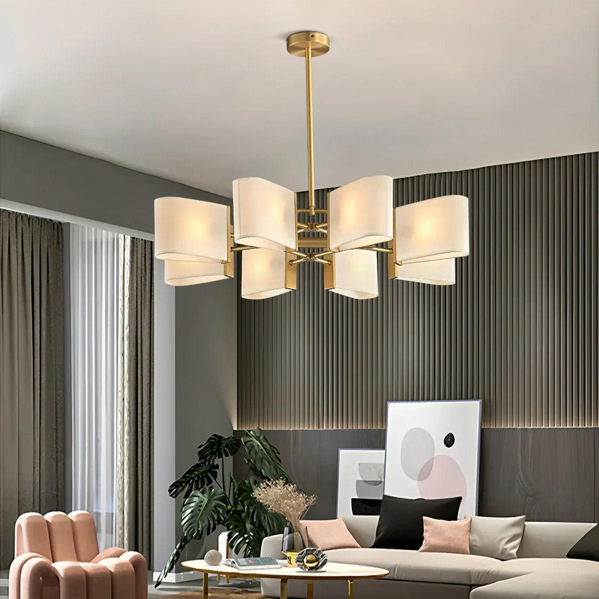 flairel American Retro Brass Fabric Chandelier