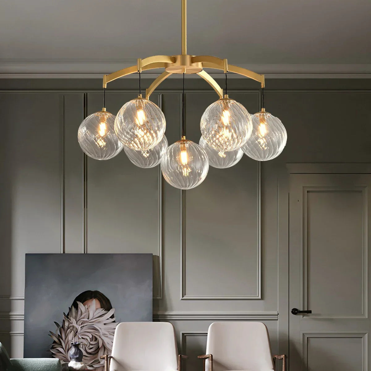 flairel Modern Luxury Copper Glass Ball Chandelier