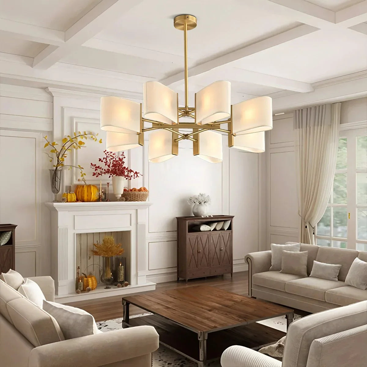 flairel American Retro Brass Fabric Chandelier