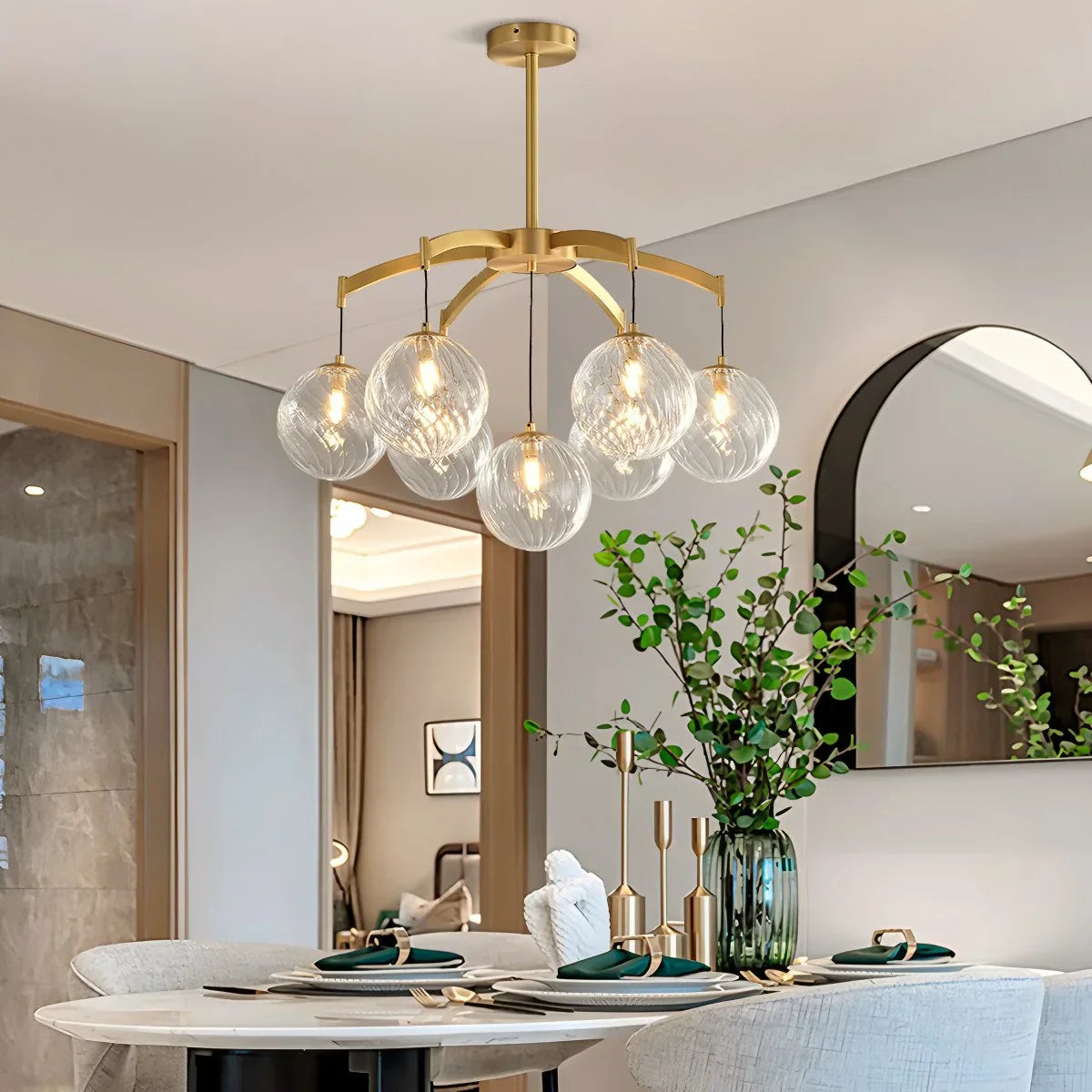 flairel Modern Luxury Copper Glass Ball Chandelier