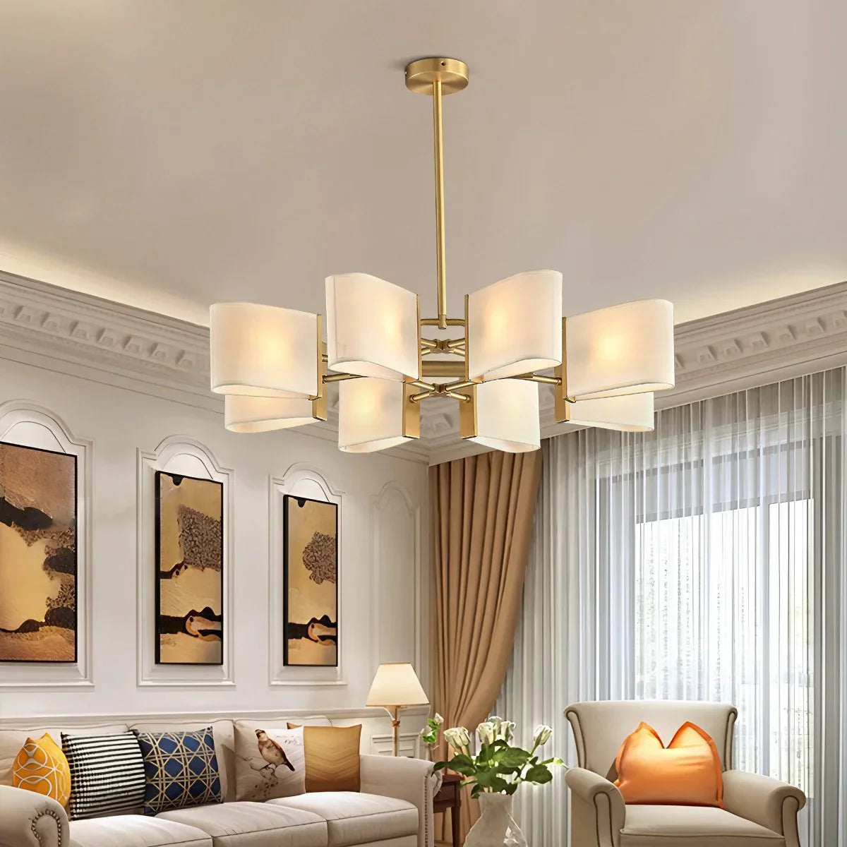 flairel American Retro Brass Fabric Chandelier