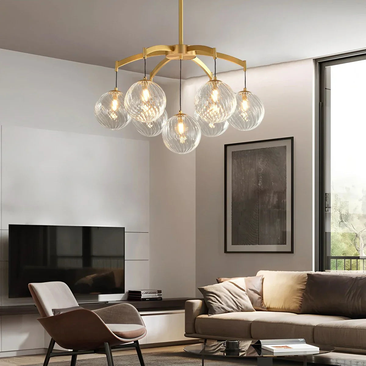 flairel Modern Luxury Copper Glass Ball Chandelier
