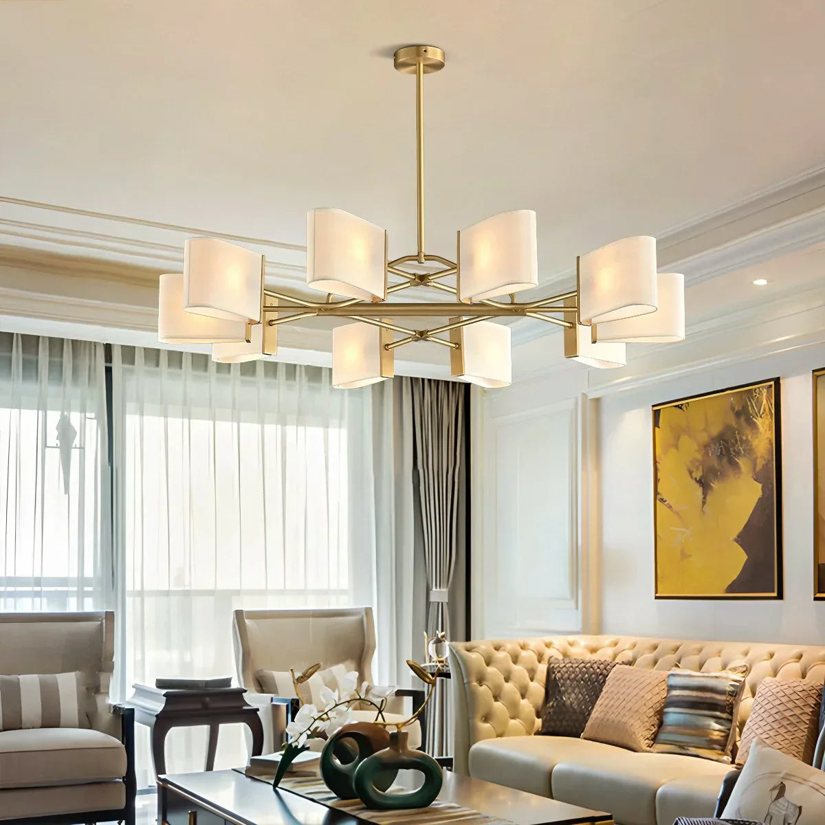 flairel American Retro Brass Fabric Chandelier