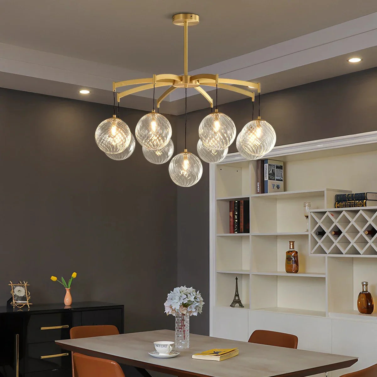 flairel Modern Luxury Copper Glass Ball Chandelier