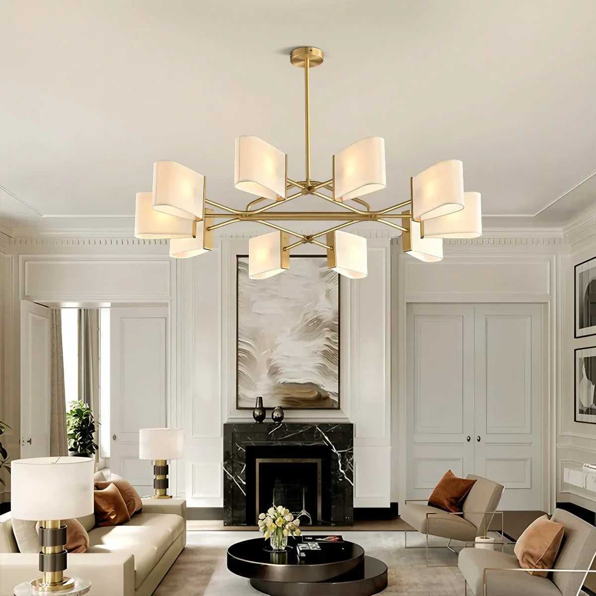 flairel American Retro Brass Fabric Chandelier
