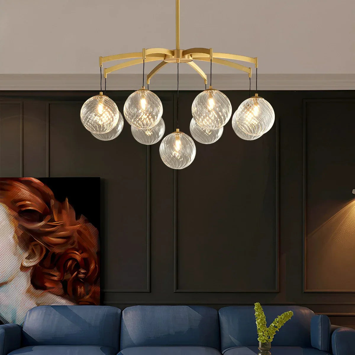 flairel Modern Luxury Copper Glass Ball Chandelier
