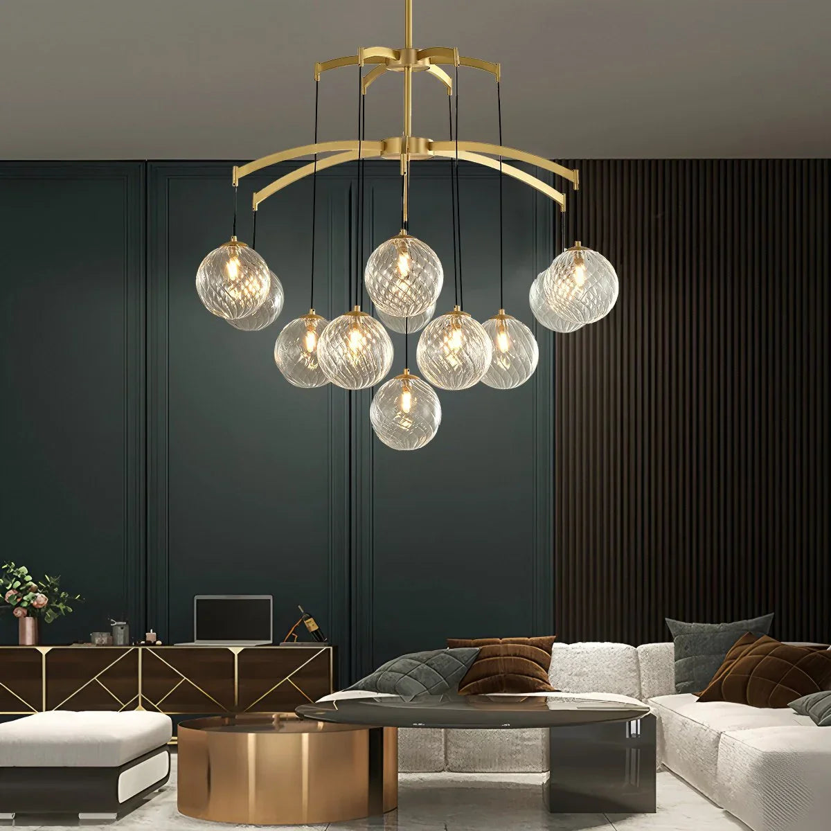 flairel Modern Luxury Copper Glass Ball Chandelier