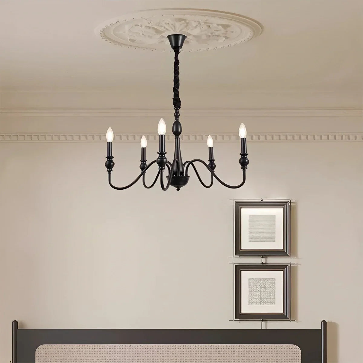 flairel American Simple Black Candle-Style Chandelier