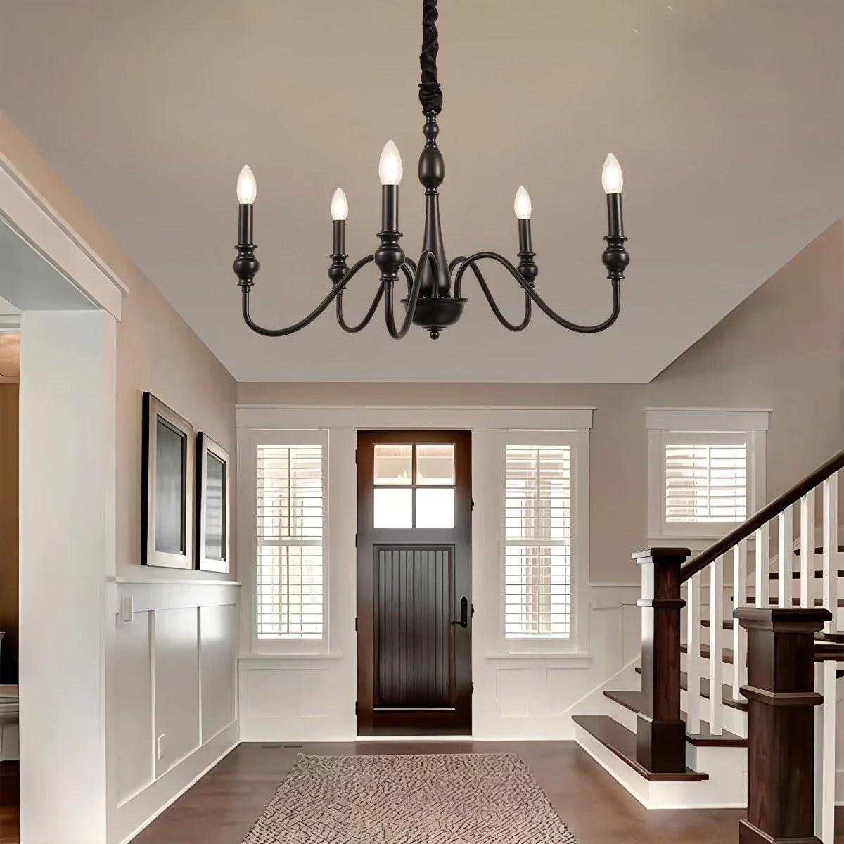 flairel American Simple Black Candle-Style Chandelier