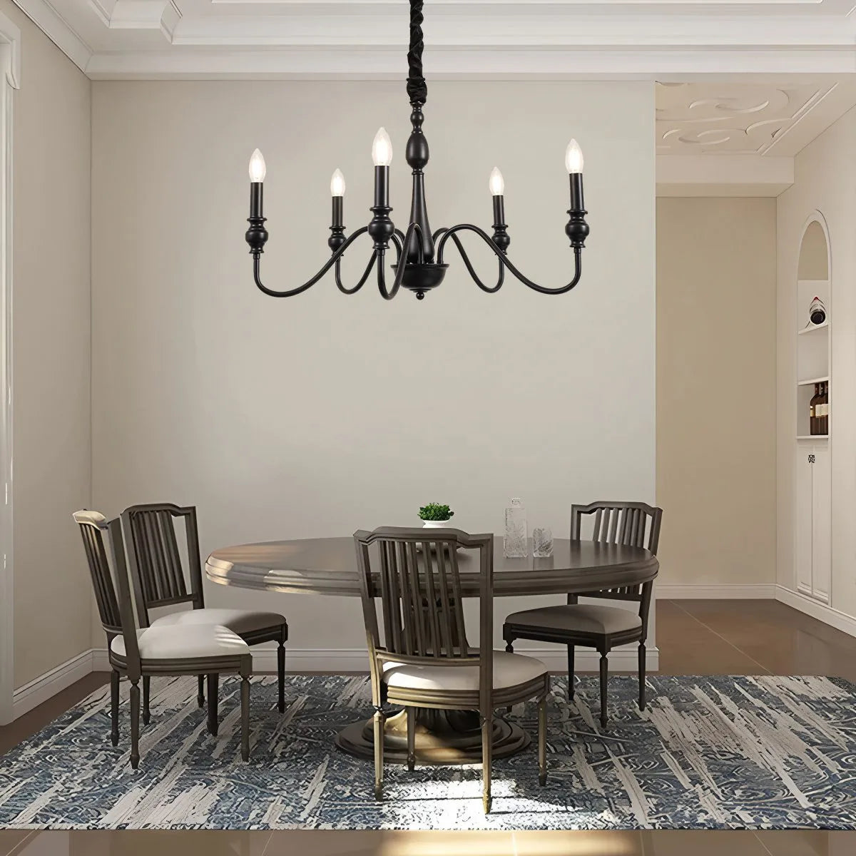 flairel American Simple Black Candle-Style Chandelier