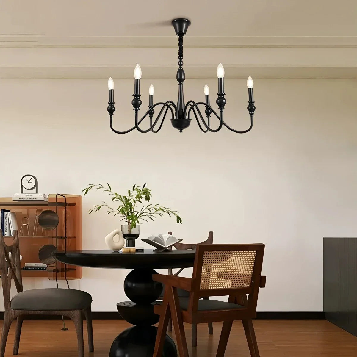 flairel American Simple Black Candle-Style Chandelier