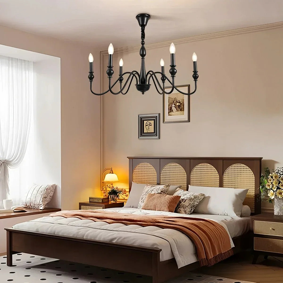 flairel American Simple Black Candle-Style Chandelier